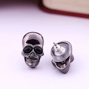 Gunmetal Black Skull Stud Earrings